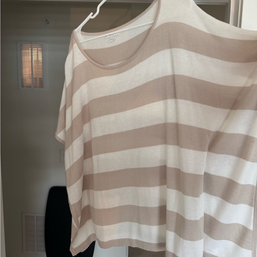 New York & Company Striped Boxy Tee - Cream & Tan